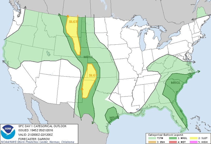 Storm Prediction Center May 21, 2016 Afternoon Outlook