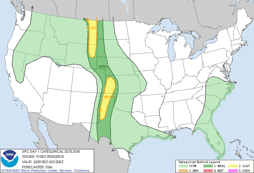 Storm Prediction Center May 22, 2016 UTC Evening Outlook