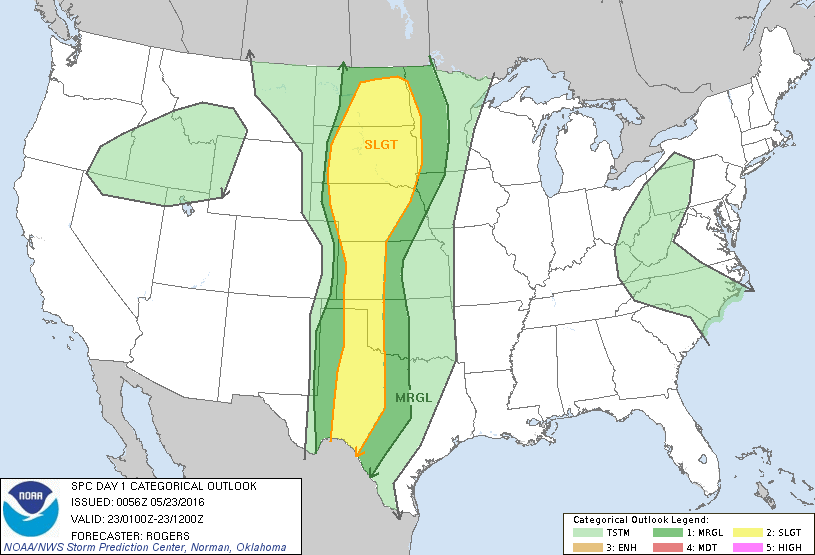 Storm Prediction Center May 23, 2016 UTC Evening Outlook