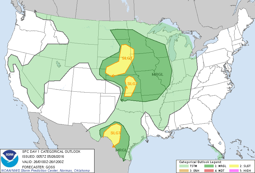 Storm Prediction Center May 26, 2016 UTC Evening Outlook