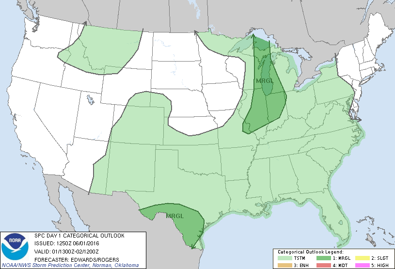 Storm Prediction Center Jun 1, 2016 Morning Outlook