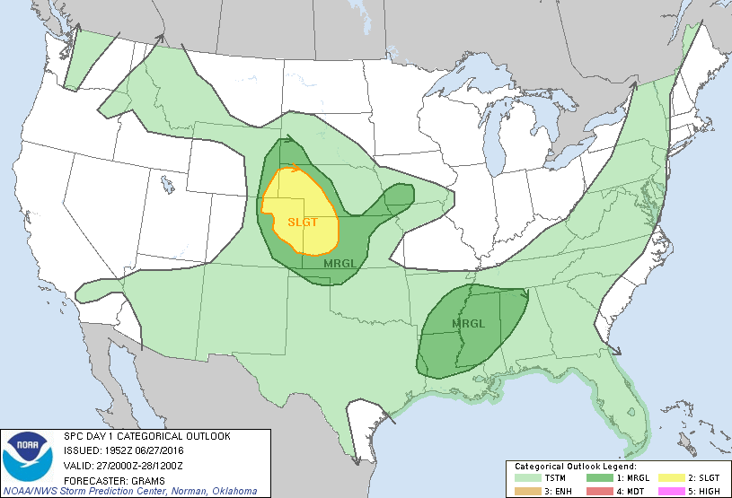 Storm Prediction Center Jun 27, 2016 Late Morning Outlook