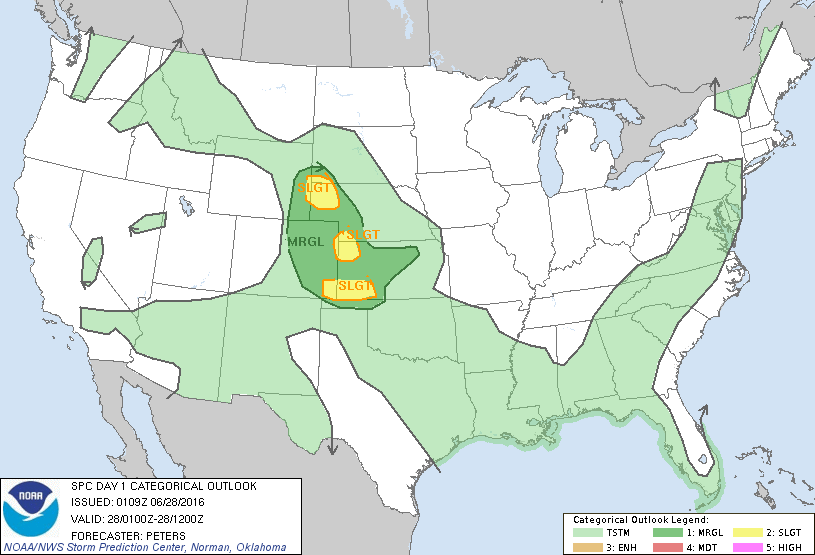 Storm Prediction Center Jun 28, 2016 UTC Evening Outlook
