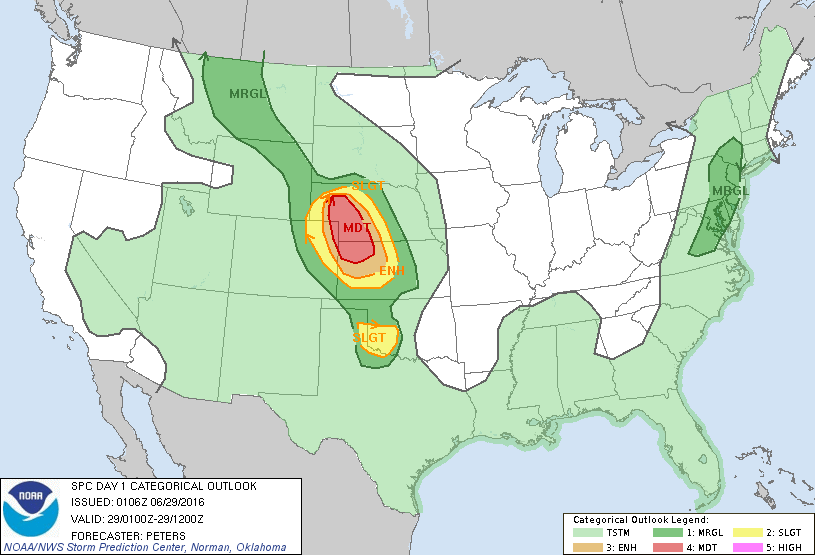 Storm Prediction Center Jun 29, 2016 UTC Evening Outlook