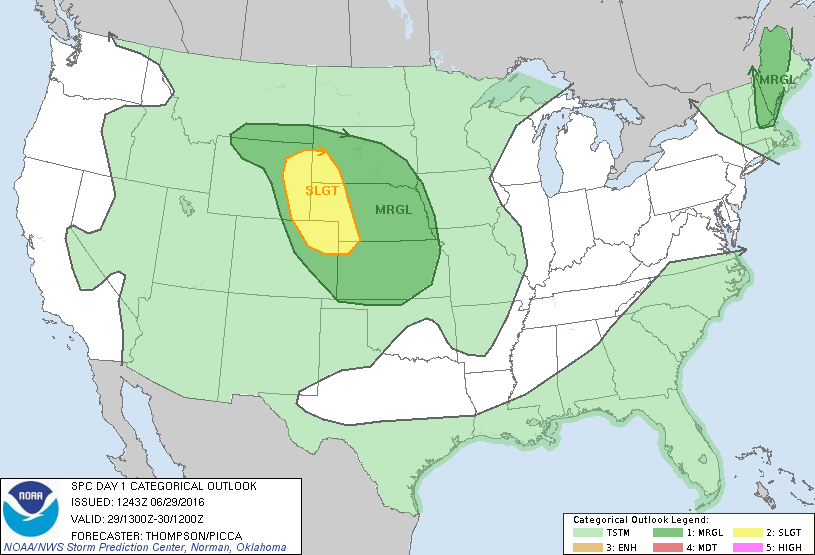 Storm Prediction Center Jun 29, 2016 Morning Outlook