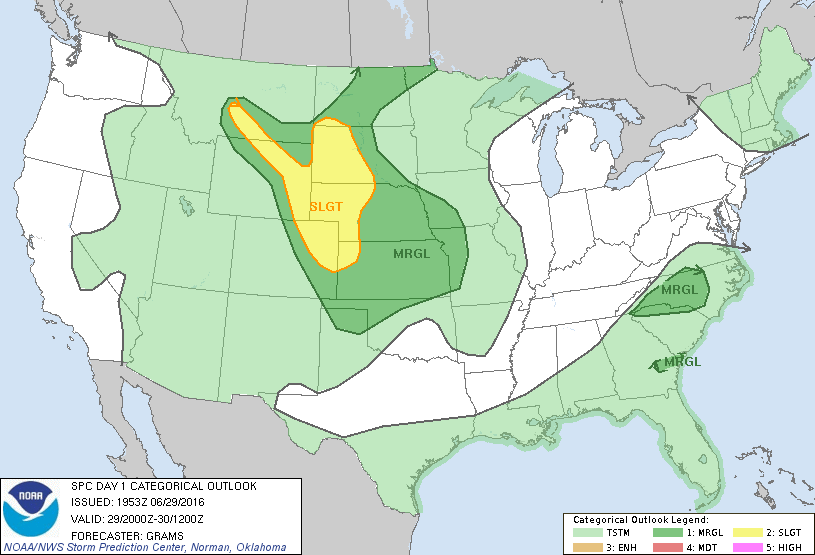 Storm Prediction Center Jun 29, 2016 Afternoon Outlook