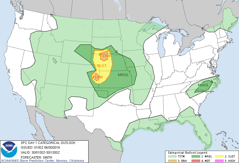 Storm Prediction Center Jun 30, 2016 UTC Evening Outlook