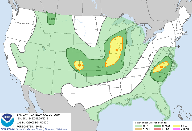 Storm Prediction Center Jun 30, 2016 Afternoon Outlook