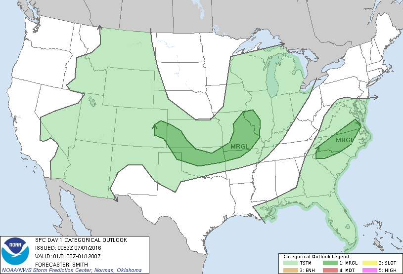 Storm Prediction Center Jul 1, 2016 UTC Evening Outlook