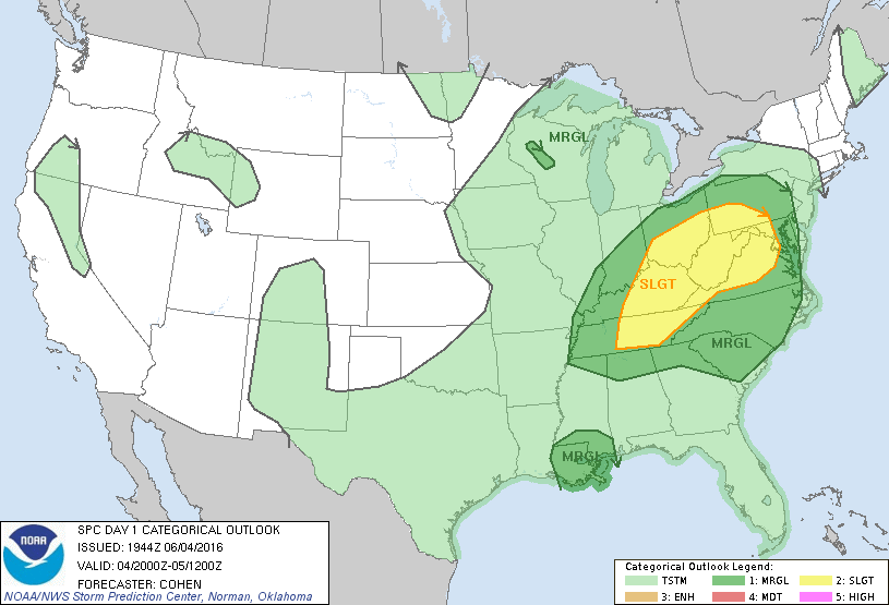 Storm Prediction Center Jun 4, 2016 Afternoon Outlook