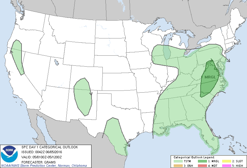 Storm Prediction Center Jun 5, 2016 UTC Evening Outlook