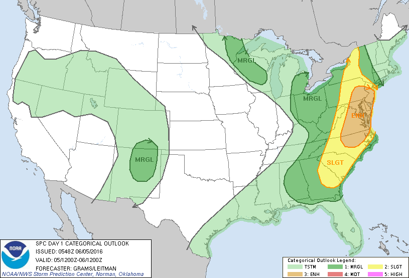 Storm Prediction Center Jun 5, 2016 Early Morning UTC Day 1 Convective Outlook