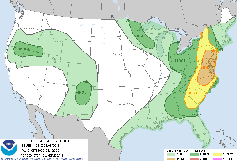 Storm Prediction Center Jun 5, 2016 Morning Outlook
