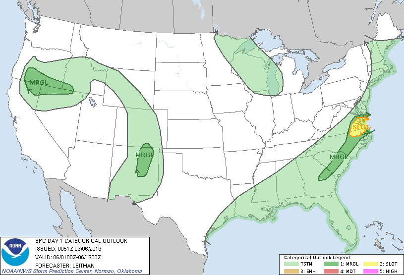 Storm Prediction Center Jun 6, 2016 UTC Evening Outlook