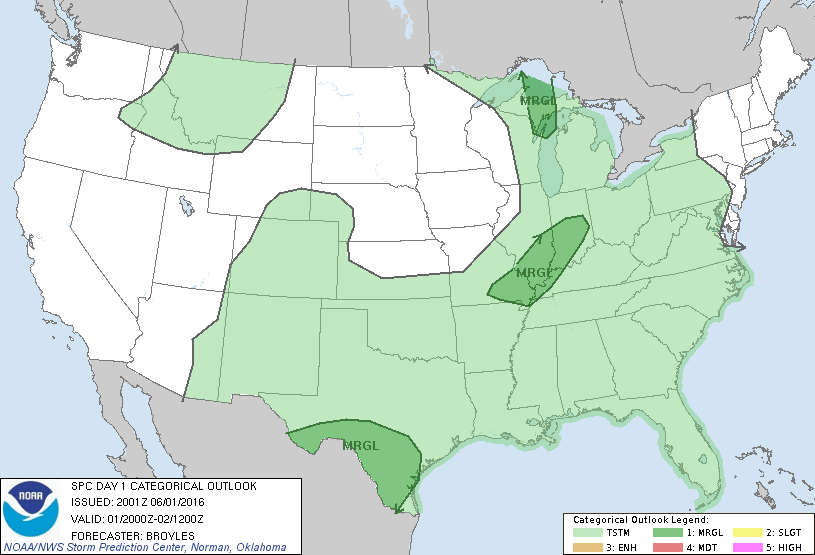 Storm Prediction Center Jun 1, 2016 Afternoon Outlook