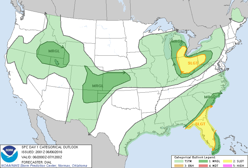 Storm Prediction Center Jun 6, 2016 Afternoon Outlook
