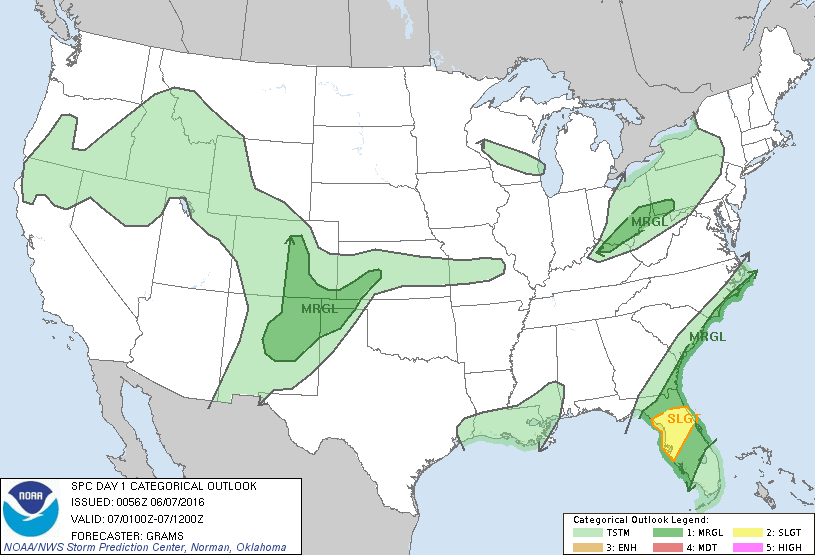Storm Prediction Center Jun 7, 2016 UTC Evening Outlook
