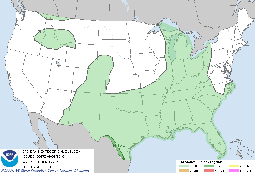 Storm Prediction Center Jun 2, 2016 UTC Evening Outlook