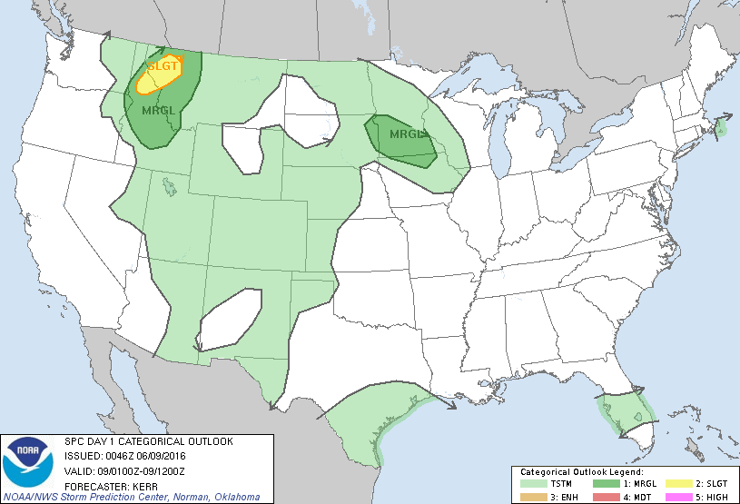 Storm Prediction Center Jun 9, 2016 UTC Evening Outlook