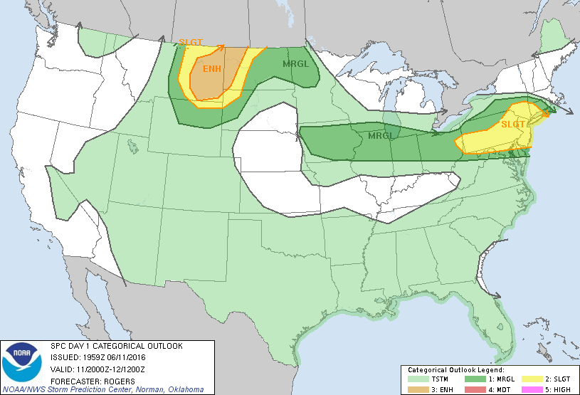 Storm Prediction Center Jun 11, 2016 Afternoon Outlook
