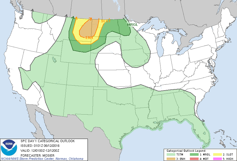 Storm Prediction Center Jun 12, 2016 UTC Evening Outlook