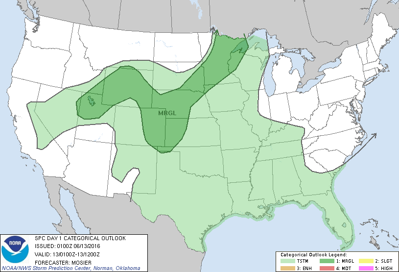 Storm Prediction Center Jun 13, 2016 UTC Evening Outlook