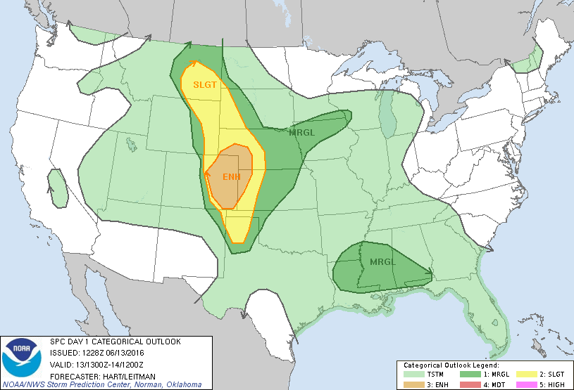 Storm Prediction Center Jun 13, 2016 Morning Outlook