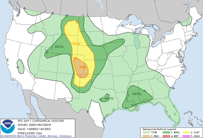 Storm Prediction Center Jun 13, 2016 Afternoon Outlook