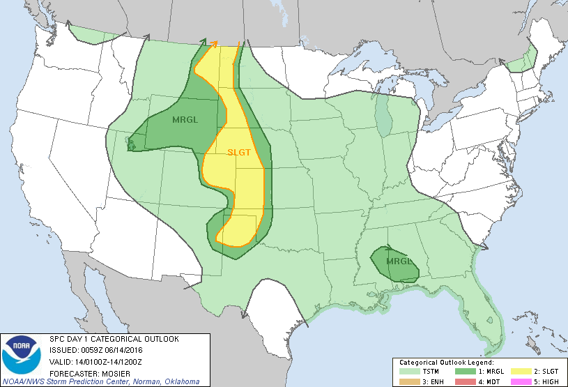 Storm Prediction Center Jun 14, 2016 UTC Evening Outlook