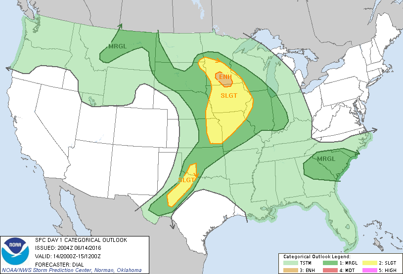 Storm Prediction Center Jun 14, 2016 Afternoon Outlook
