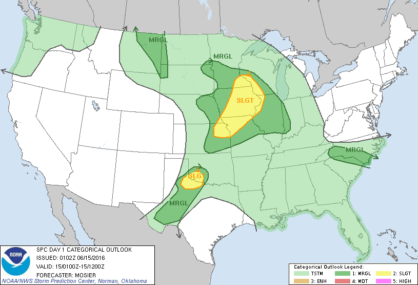 Storm Prediction Center Jun 15, 2016 UTC Evening Outlook