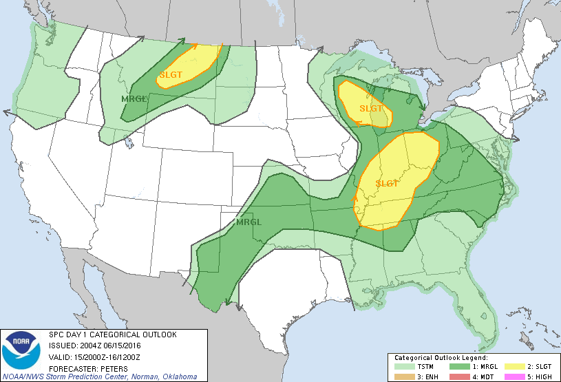 Storm Prediction Center Jun 15, 2016 Late Morning Outlook