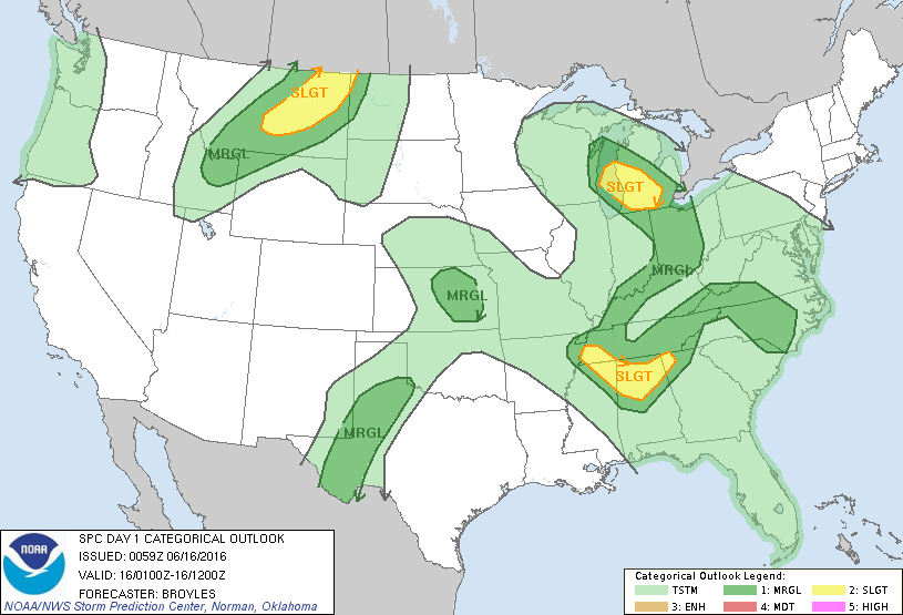 Storm Prediction Center Jun 16, 2016 UTC Evening Outlook