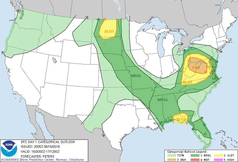 Storm Prediction Center Jun 16, 2016 Late Morning Outlook