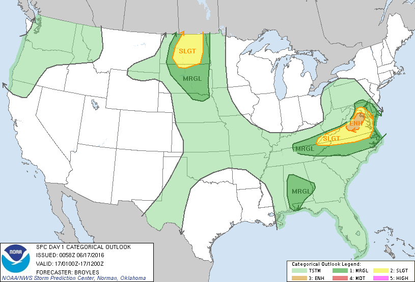 Storm Prediction Center Jun 17, 2016 UTC Evening Outlook