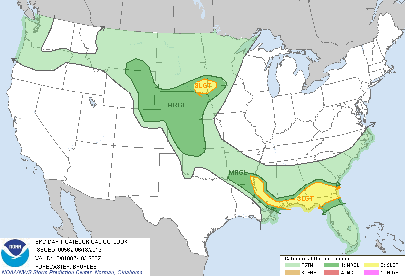 Storm Prediction Center Jun 18, 2016 UTC Evening Outlook