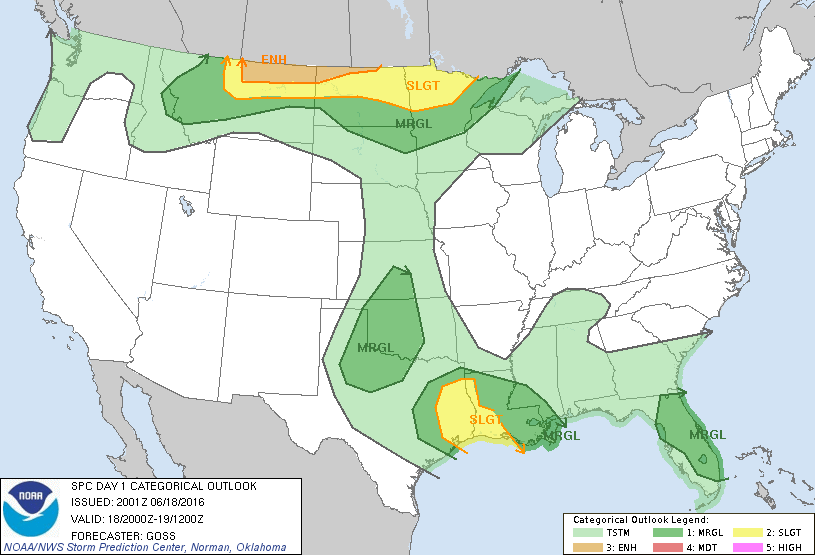 Storm Prediction Center Jun 18, 2016 Late Morning Outlook
