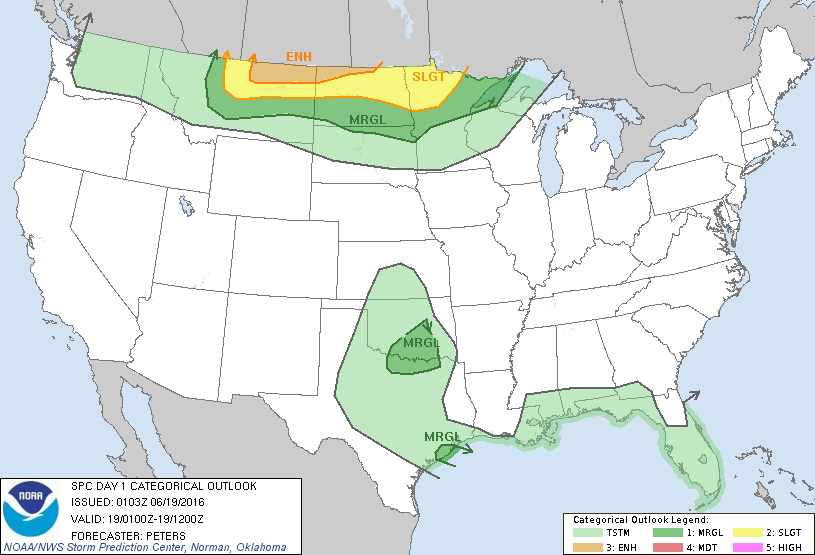 Storm Prediction Center Jun 19, 2016 UTC Evening Outlook