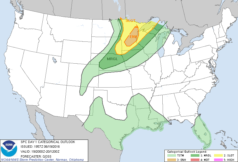 Storm Prediction Center Jun 19, 2016 Late Morning Outlook