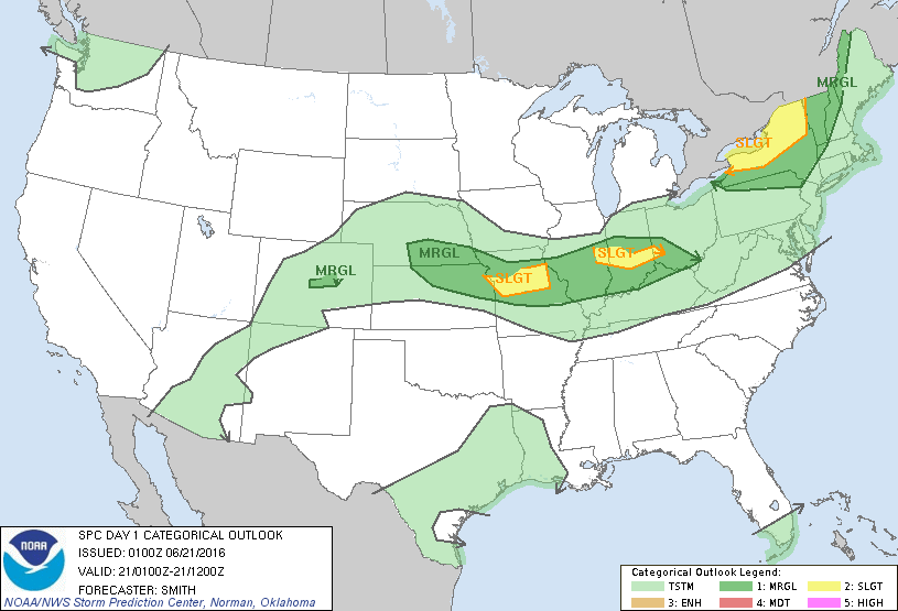 Storm Prediction Center Jun 21, 2016 UTC Evening Outlook