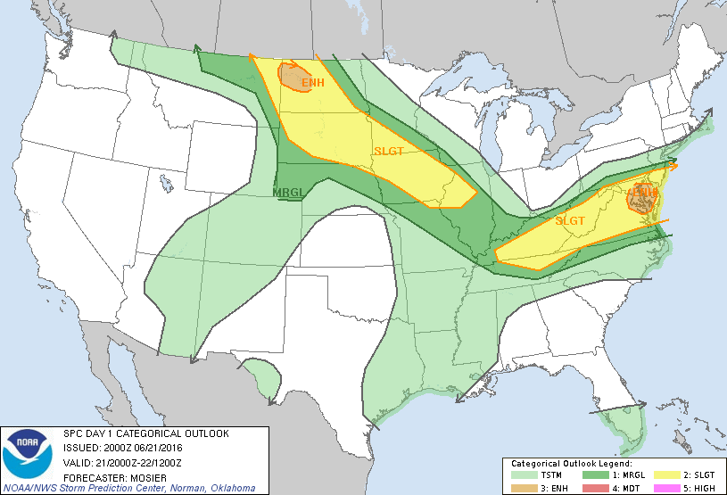 Storm Prediction Center Jun 21, 2016 Afternoon Outlook