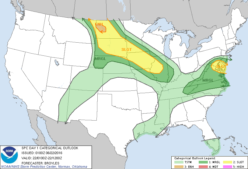 Storm Prediction Center Jun 22, 2016 UTC Evening Outlook