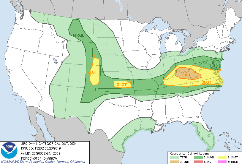 Storm Prediction Center Jun 23, 2016 Afternoon Outlook