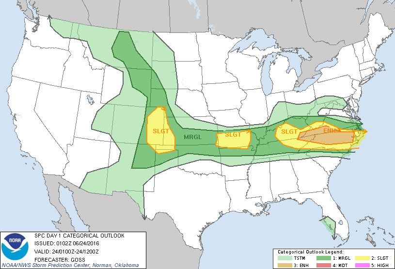 Storm Prediction Center Jun 24, 2016 UTC Evening Outlook