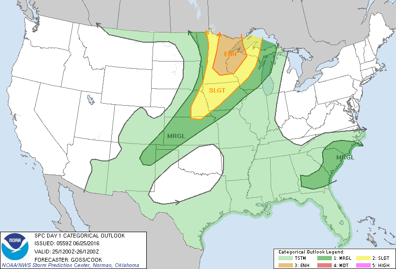 Storm Prediction Center Jun 25, 2016 Early Morning UTC Day 1 Convective Outlook