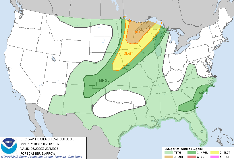 Storm Prediction Center Jun 25, 2016 Afternoon Outlook