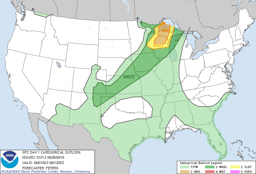 Storm Prediction Center Jun 26, 2016 UTC Evening Outlook