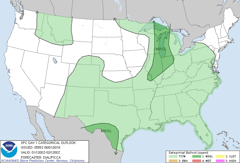 Storm Prediction Center Jun 1, 2016 Early Morning UTC Day 1 Convective Outlook