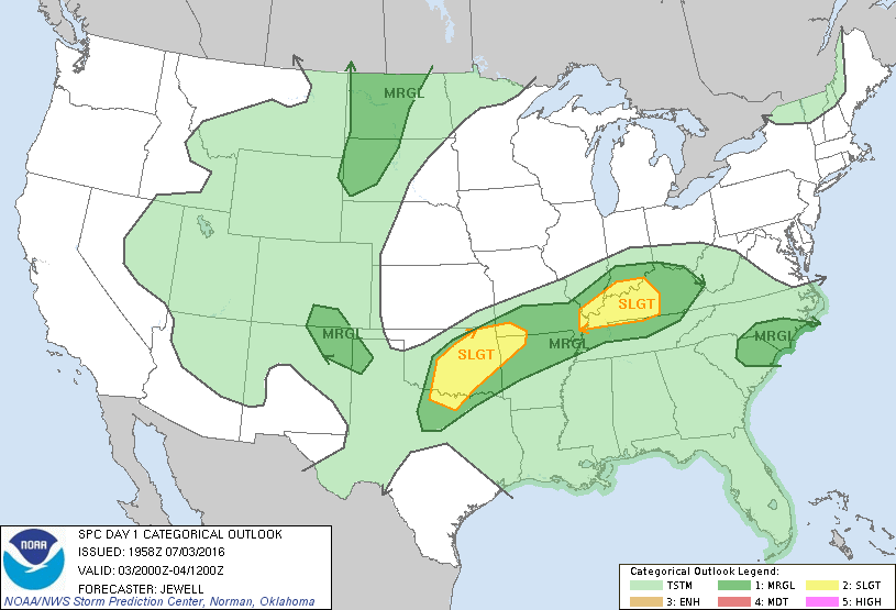 Storm Prediction Center Jul 3, 2016 Late Morning Outlook