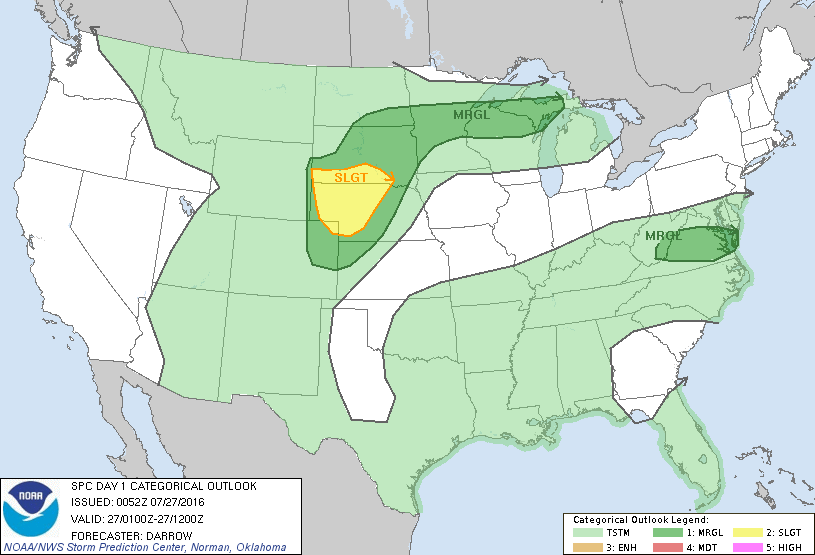 Storm Prediction Center Jul 27, 2016 UTC Evening Outlook